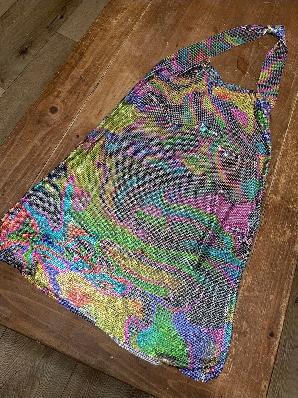 Holographic Multicolor Mini Dress - Halter Style